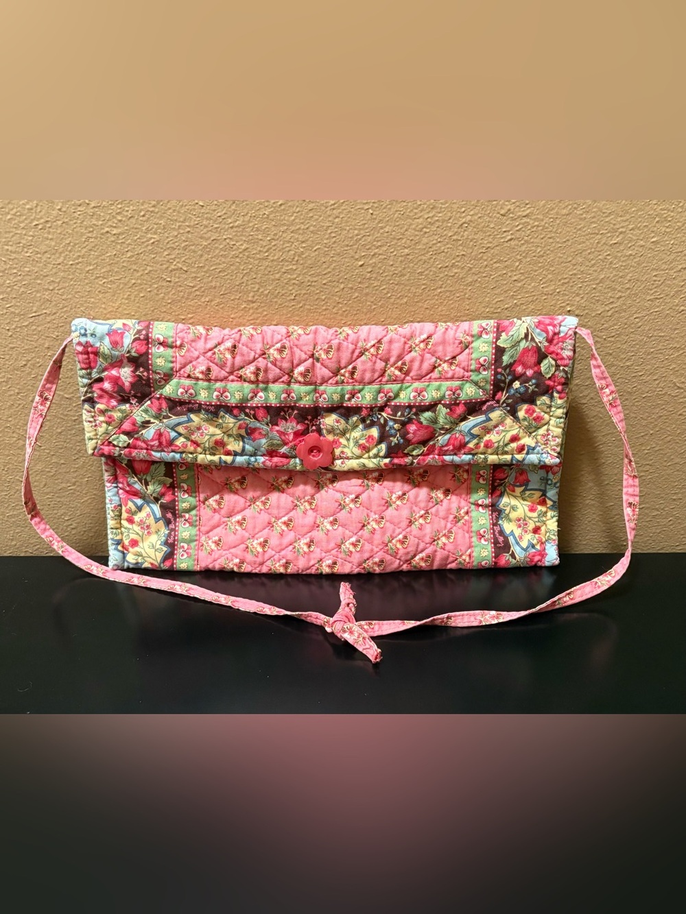 VERA BRADLEY Rare Vintage Pink Pansy Clutch/Shoulder Bag